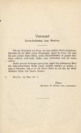 Vorwort. Unterdrücktes des Autors