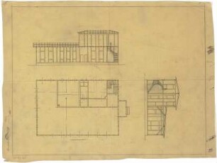 Billing, Hermann; Diedesheim - Neckarelz; Portland - Zementwerke - Wirtschaftsgebäude (Grundriss; Längsschnitt; Querschnitt)
