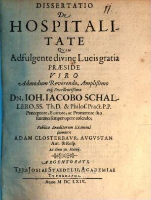 Dissertatio de hospitalitate