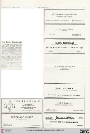 Nr. 29/30 (20. Juli 1941), S. 5: Vom Pariser Kunstmarkt
