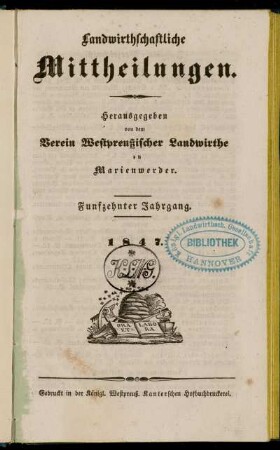 15: Landwirthschaftliche Mittheilungen : Organ d. Hauptvereins Westpreußischer Landwirthe