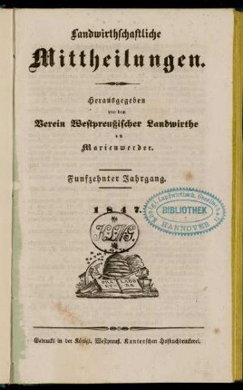 15: Landwirthschaftliche Mittheilungen : Organ d. Hauptvereins Westpreußischer Landwirthe