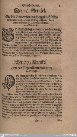 Der 27. Artickel. Von des Gegenschreibers Ampt und Befehl.
