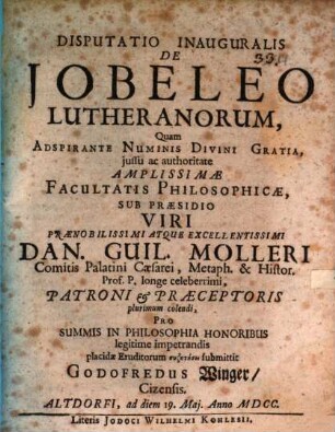 Disputatio inauguralis de iobeleo Lutheranorum