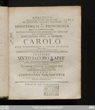 Analecta Iuris Statutarii Augustani Ad Singularia Quaedam Doctrinae De Hypothecis Et Pignoribus