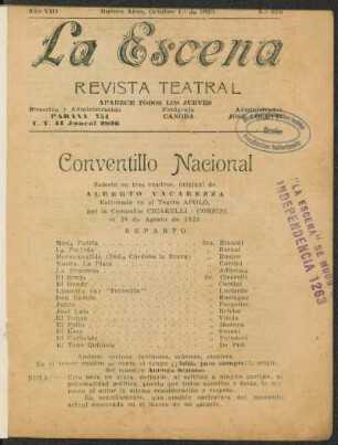 Conventillo nacional : sainete en tres cuadros