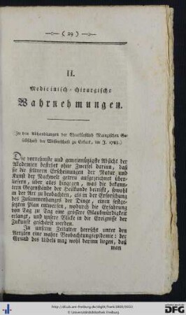 II. Medicinisch-chirurgische Wahrnehmungen.