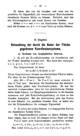 II. Kapitel - Behandlung der durch die Natur der Fläche gegebenen Koordinatensysteme.