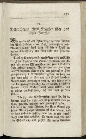 49. Betrachtung eines Kranken über das letzte Gericht