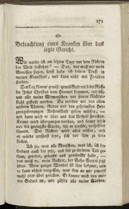 49. Betrachtung eines Kranken über das letzte Gericht