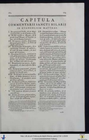 Capitula Commentarii Sancti Hilarii In Evangelium Matthaei.