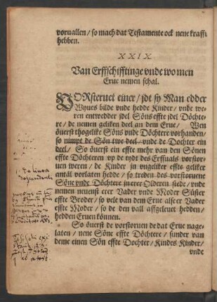 XXIX. Van Erffschifftinge unde wo men Erue nemen schal.