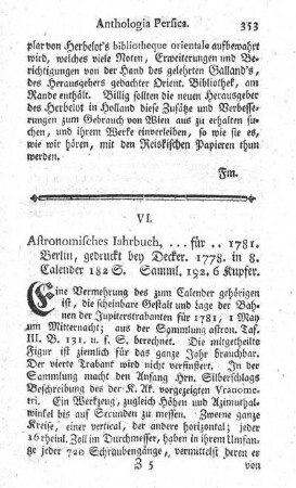 Astronomisches Jahrbuch oder Ephemeriden für das Jahr 1781.