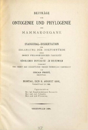 Beiträge zur Ontogenie und Phylogenie der Mammarorgane