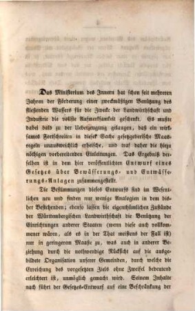 Entwurf eines Gesetzes über Bewässerungs- und Entwässerungs- Anlagen für Württemberg