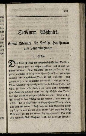 Siebenter Abschnitt. Etwas Weniges für künftige Hausfrauen und Landwirthinnen.