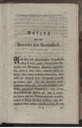 Auszug aus der Vorrede des Verfassers.