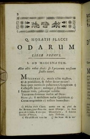 Q. Horatii Flacci Odarum Liber Primvs = Odes D' Horace. Livre Premier