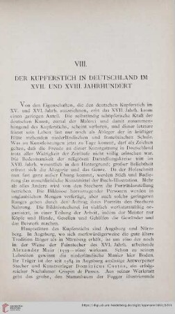 VIII. Der Kupferstich in Deutschland im XVII. und XVIII. Jahrhundert