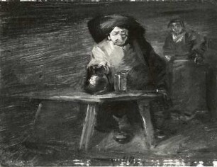 Zecher in der Diele : Zecher in der Diele. Ölstudie, Papier auf Pappe; 14 x 18,2 cm (1892/1893; W. Busch). Dresden: Galerie Neue Meister 2879