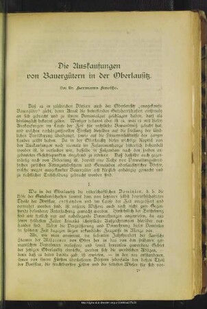 Die Auskaufungen von Bauerngütern in der Oberlausitz