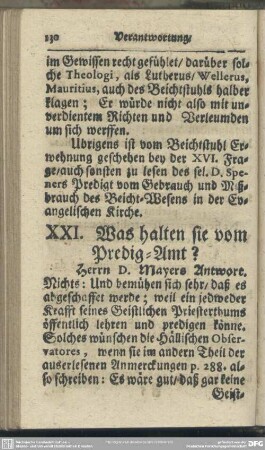 XXI. Was halten sie vom Predig-Amt?