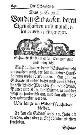 Das 4. Capitel. Von den Schaafen, derer Eigenschafften und mancherley bewehrten Artzeneyen.