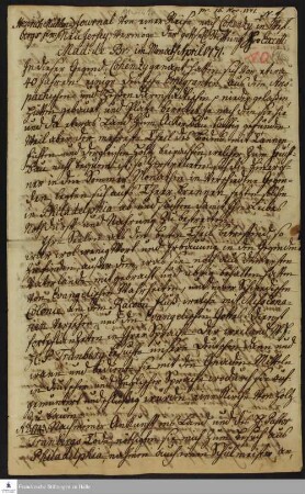 Reisetagebuch von Heinrich Melchior Mühlenberg.