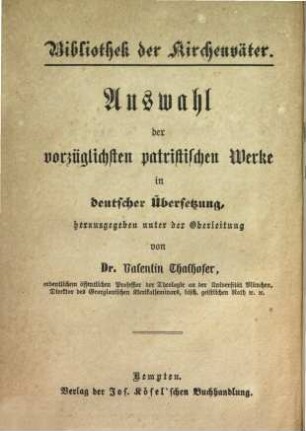 Bibliothek der Kirchenväter : eine Auswahl patristischer Werke in deutscher Übersetzung, 32