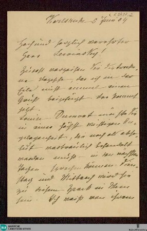 Brief von Hermine Villinger an Josef Lewinsky vom 05.06.1904 - K 3437,2