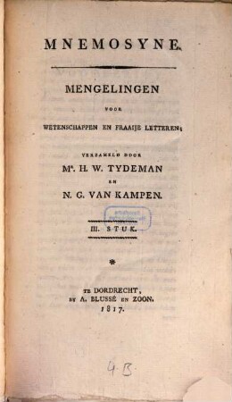Mnemosyne : mengelingen voor geschied- en letterkunde, 3. 1817