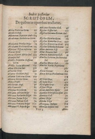 Index posterior Scriptorum, De quibus in opere hoc tractatur