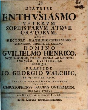 Diatribe de enthusiasmo veterum sophistarum, atque oratorum