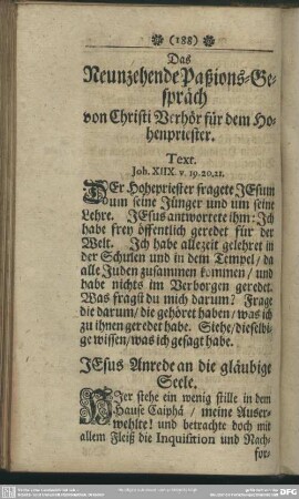 Das Neunzehende Paßions-Gespräch von Christi Verhör für dem Hohenpriester