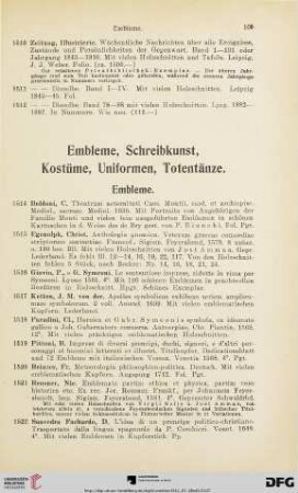 Embleme, Schreibkunst, Kostüme, Uniformen, Totentänze (Nr. 1514-1528)