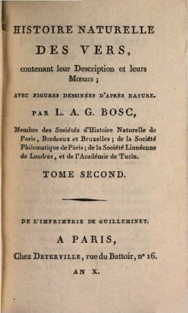 Histoire naturelle des vers : contenant leur description et leurs moeurs ; avec figures dessinées d'après nature, 2