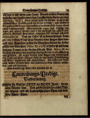 Einweihungs-Predigt. Vorbereitung