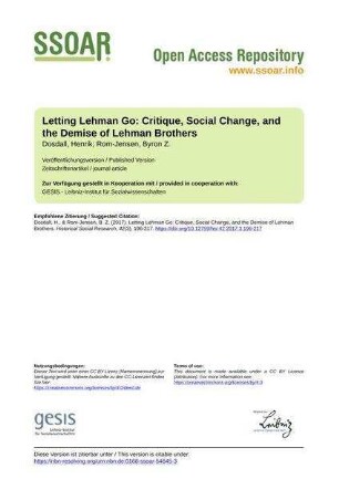 Letting Lehman Go: Critique, Social Change, and the Demise of Lehman Brothers