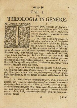 Cap. I. De Theologia In Genere.