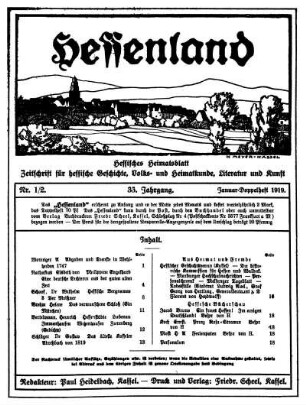 33.1919: Hessenland : hessisches Heimatblatt ; Zeitschrift für hessische Geschichte, Volks-und Heimatkunde, Literatur und Kunst