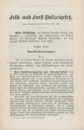 Feld- und Forst-Polizeigesetz.