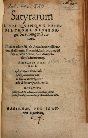 Satyrarum Libri Qvinqve Priores : cum annotationib[us] in utrumq[ue] ...