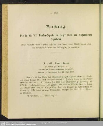 Die in die VI. Landes-Synode im Jahre 1896 neu eingetretenen Synodalen