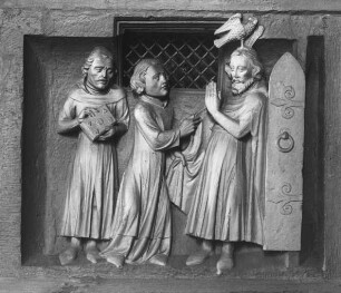 Erfurt, Severikirche, Severisarkophag (inneres Südseitenschiff), das Wunder der Bischofswahl des hl. SeverusMeister des Severisarkophags