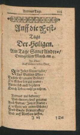Auff die Festtage Der Heiligen.