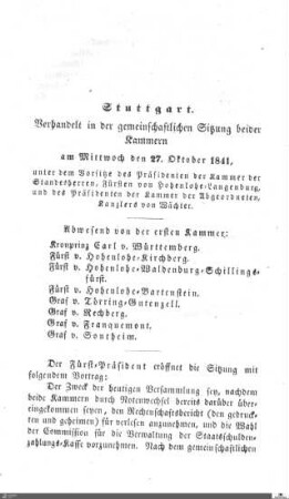 Gemeinschaftliche Sitzung, Stuttgart, 27.10.1841