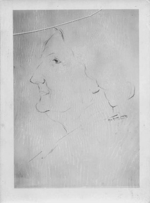 Porträt einer Frau im Profil nach links : Porträt einer Frau im Profil nach links. Kohlezeichnung (1938; E. Richter), entstanden in Ankara