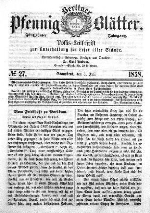No. 27, Sonnabend, den 3. Juli