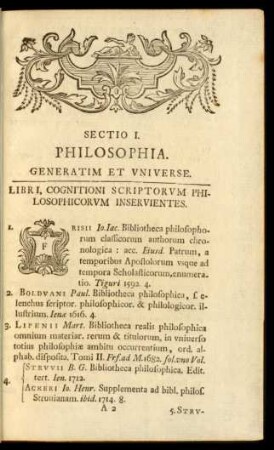 Sectio I. Philosophia Generatim Et Universe