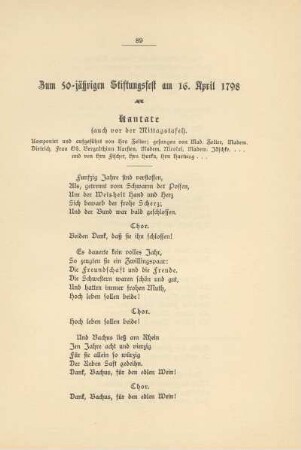 Zum 50-jährigen Stiftungsfest am 16. April 1798. Kantate
